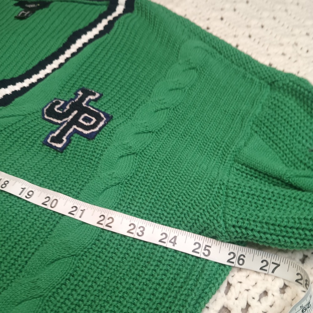 Forever 21 Green Cable Knit 1X Sweater Stripe Academia Varsity‎ Cardigan Prep - Picture 6 of 12
